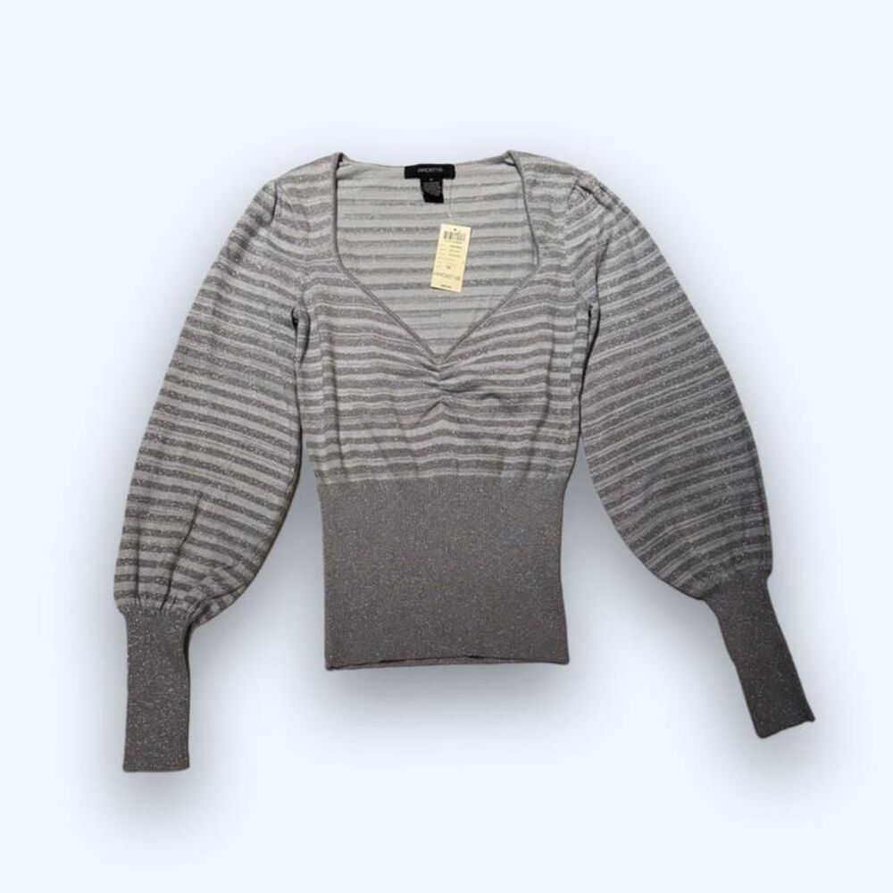 Y2K Arden B. Deadstock Women's Grey Metallic Striped Sweater